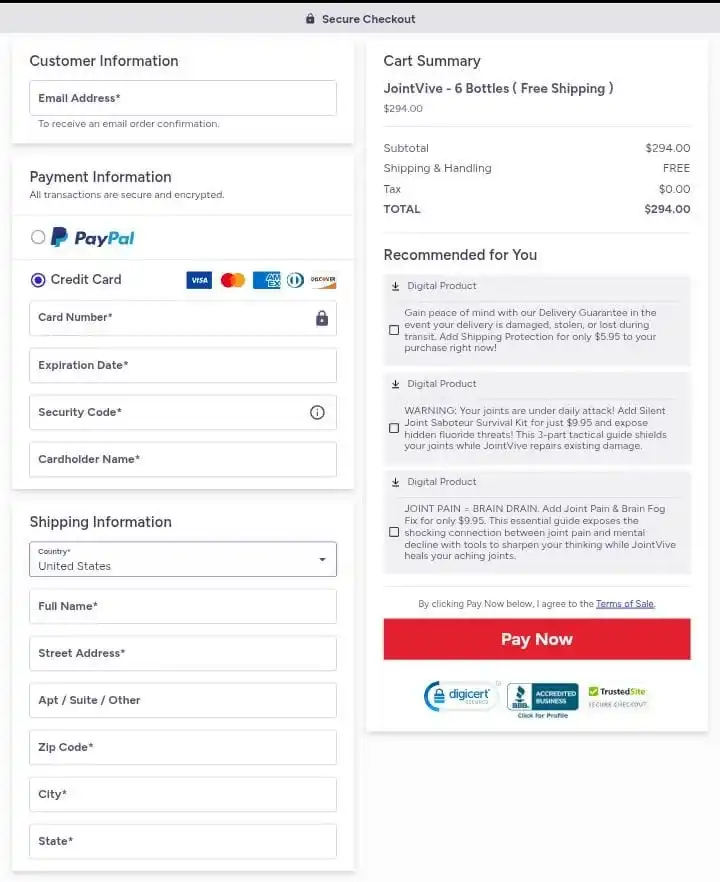 JointVive Order Page